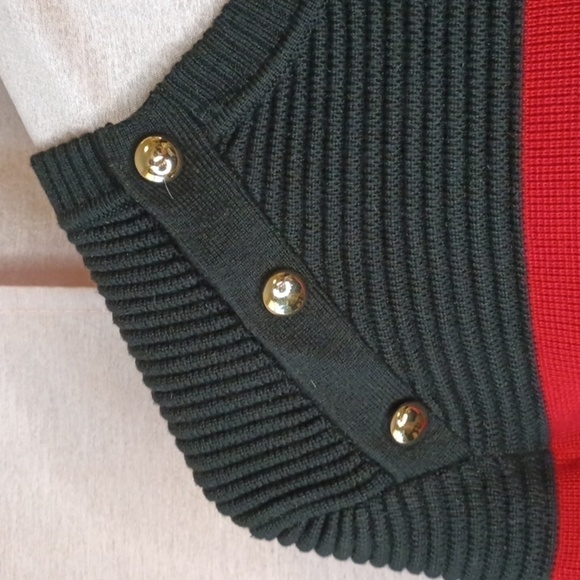 N10. Calvin Klein Black & Red Horizontal Striped Bodycon button sweater dress XL - Picture 3 of 6